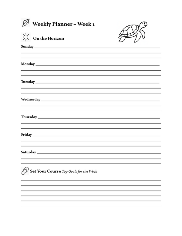 Beach Life Balance Planner Sample Page