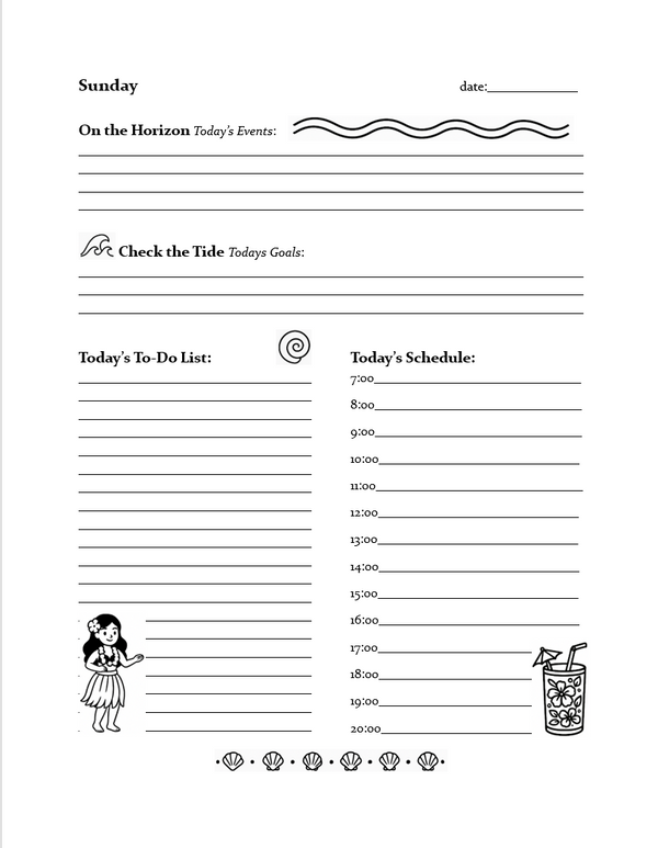 Beach Life Balance Planner Sample Page